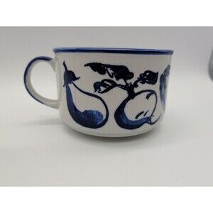 Vth Vegetable Stacking Soup Bowl Mug Onion Carrot Eggplant Beet Blue & White